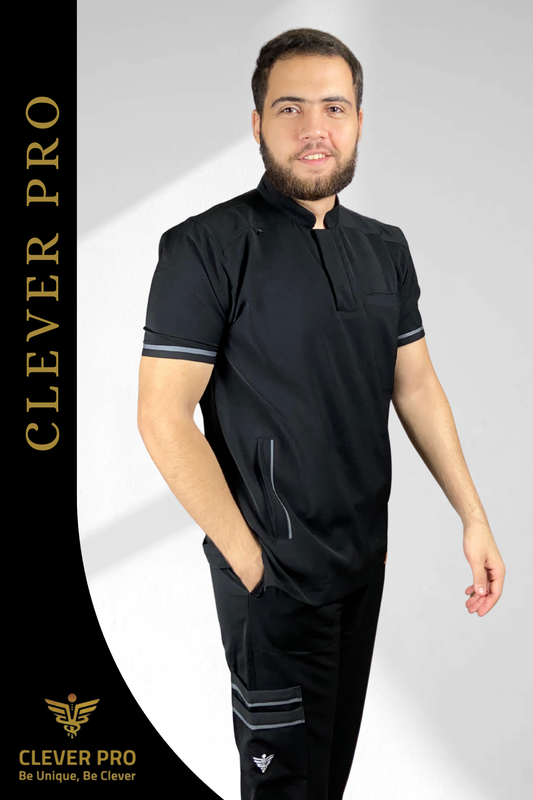 Unisex Clever Pro Short-Sleeve Medical Scrub (Half collar) – Black