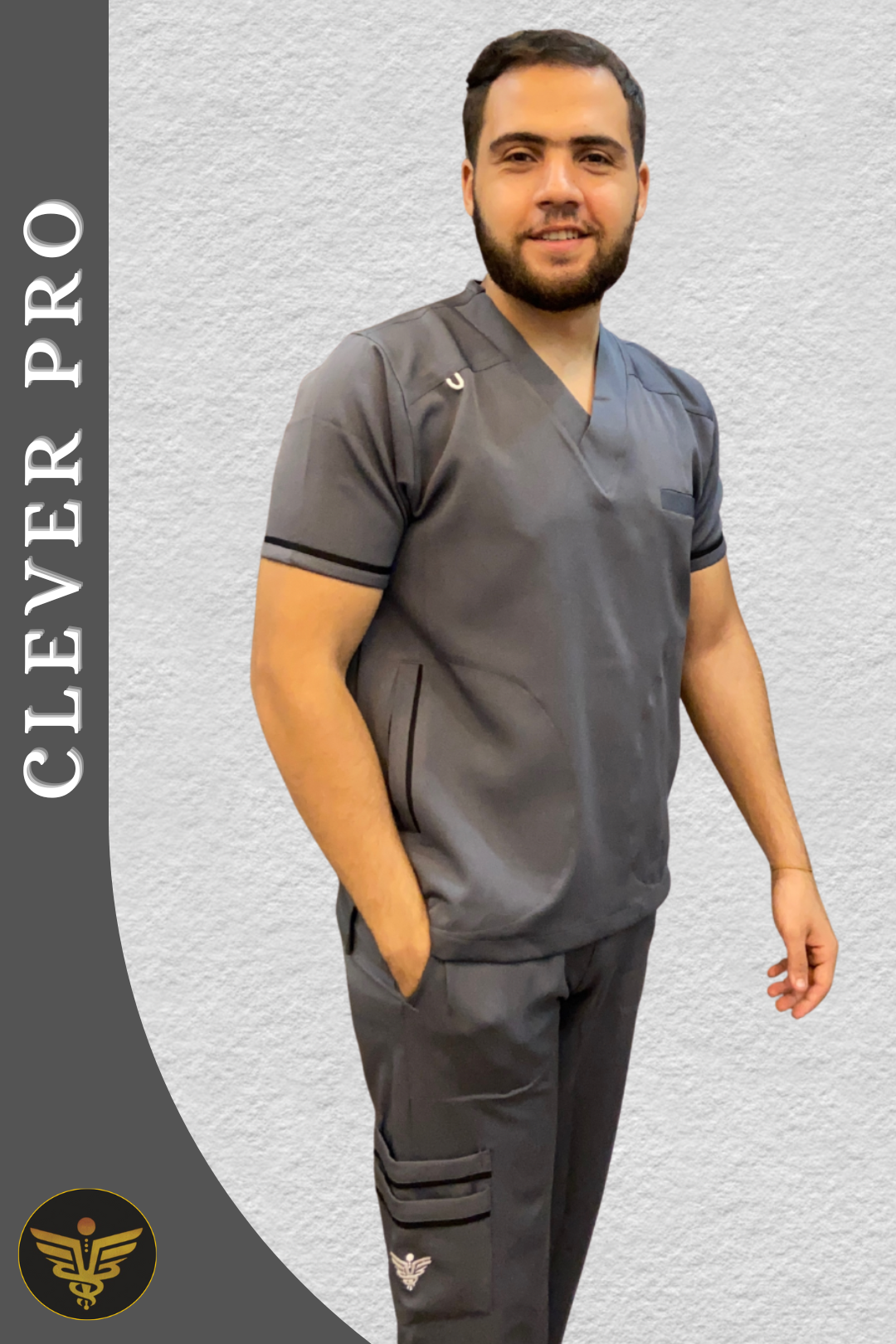 Unisex Clever Pro Short-Sleeve Medical Scrub (V Cut) – Dark Gray