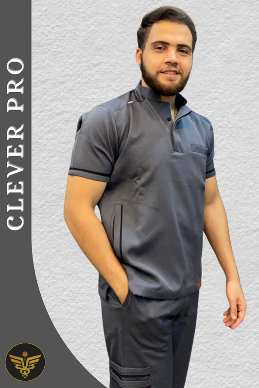 Unisex Clever Pro Short-Sleeve Medical Scrub (Half collar) – Dark gray