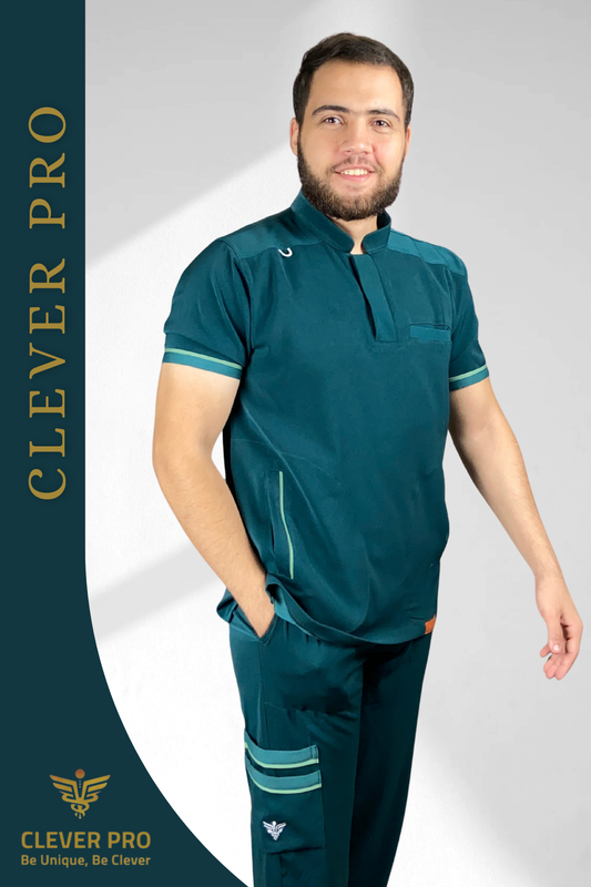 Unisex Clever Pro Short-Sleeve Medical Scrub (Half Collar) – Dark Teal