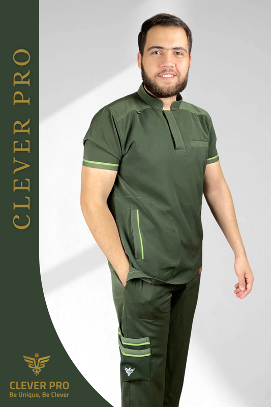 Unisex Clever Pro Short-Sleeve Medical Scrub (Half collar) – Military Olive