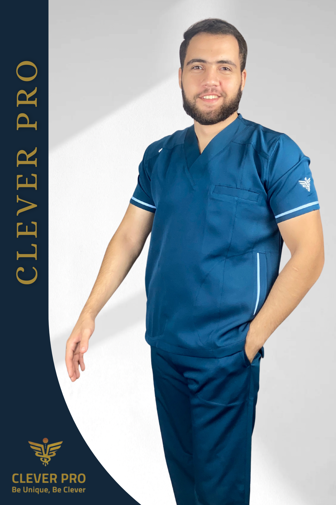 Unisex Clever Pro Short-Sleeve Medical Scrub (V Cut) – Petrol Blue