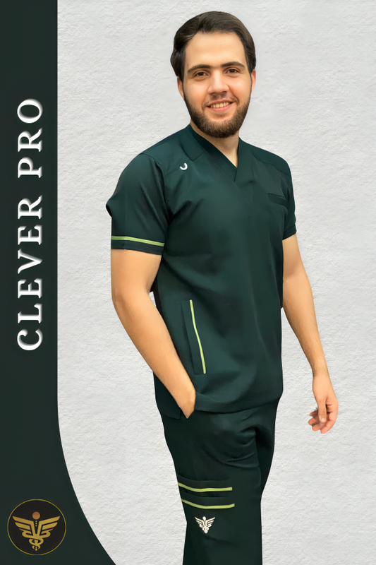 Unisex Clever Pro Short-Sleeve Medical Scrub (V Cut) – Emerald Green