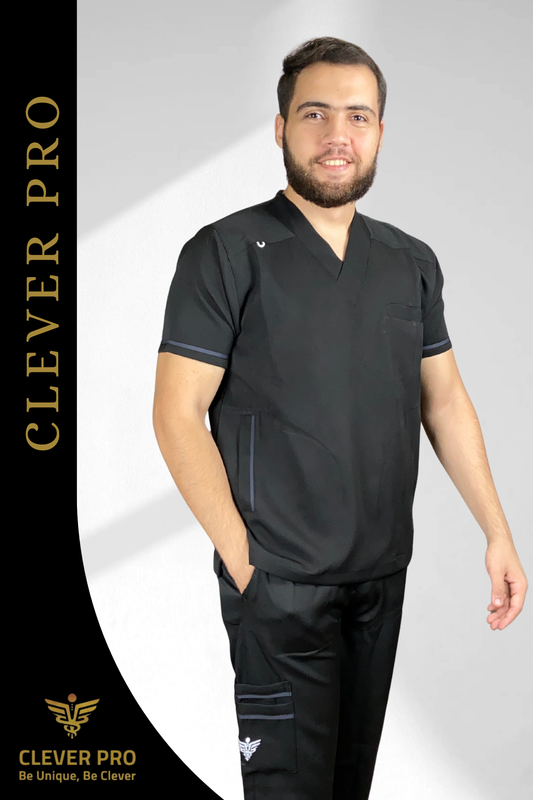 Unisex Clever Pro Short-Sleeve Medical Scrub (V-Cut) – Black