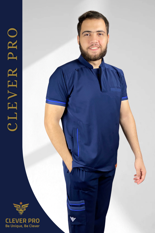 Unisex Clever Pro Short-Sleeve Medical Scrub (Half collar) – Dark blue