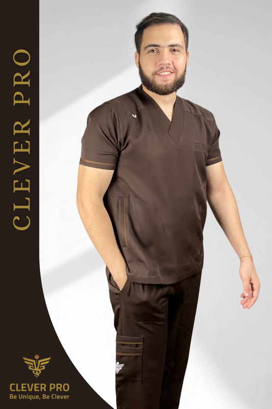 Unisex Clever Pro Short-Sleeve Medical Scrub (V-Cut) – Brown