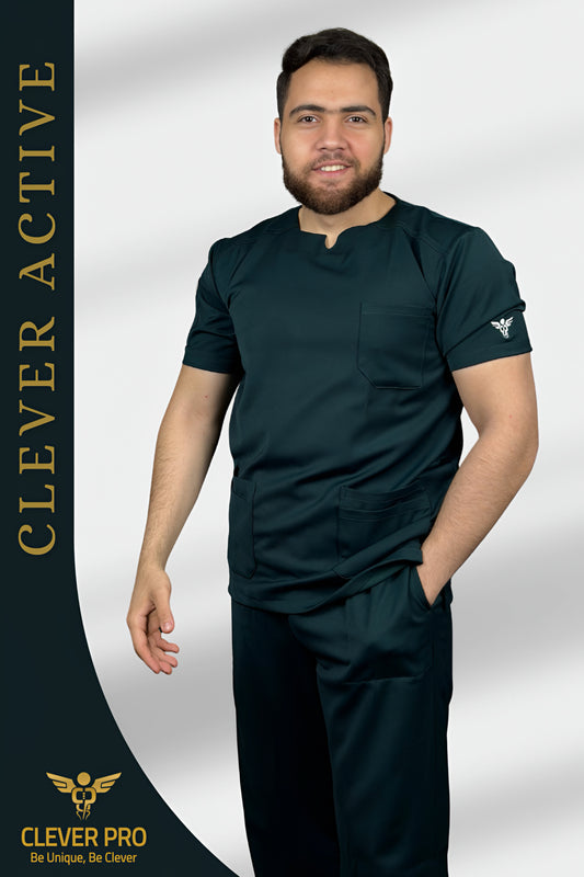Unisex Clever Active Short-Sleeve Medical Scrub (Round - Cut) – Dark Teal