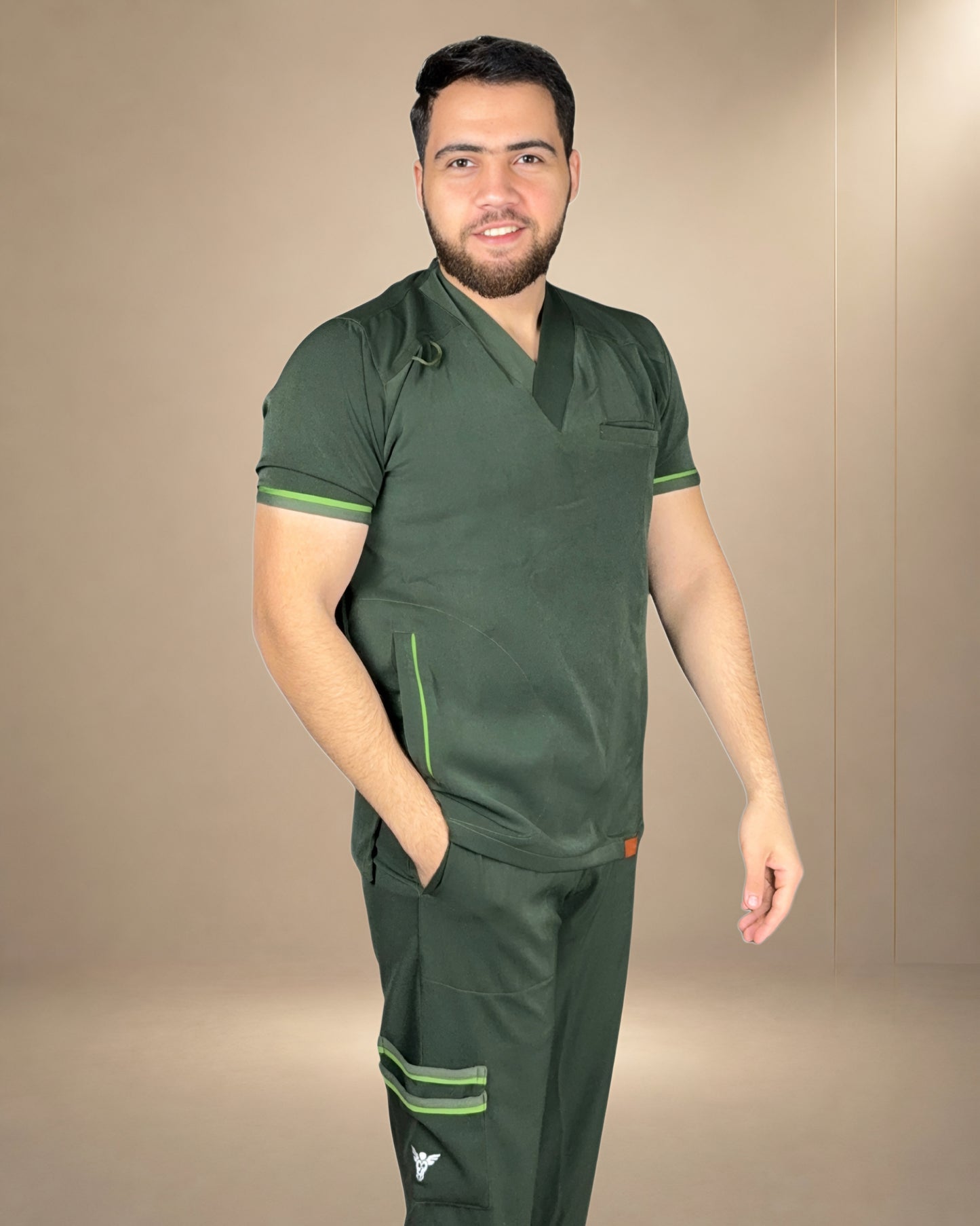 Unisex Clever Pro Short-Sleeve Medical Scrub (V Cut) – Military Olive