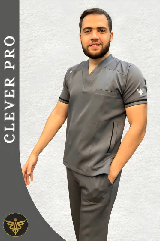 Unisex Clever Pro Short-Sleeve Medical Scrub (V Cut) – Dark Gray