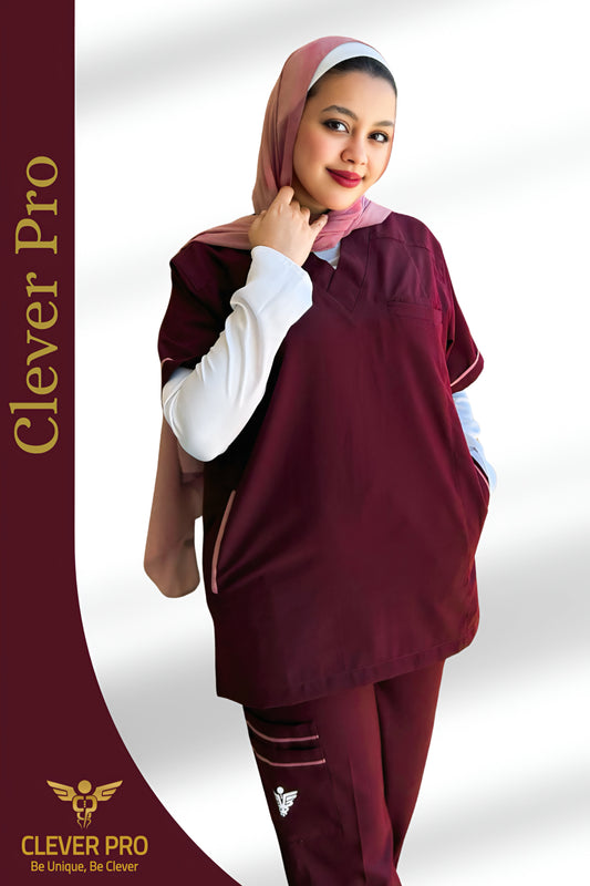 Unisex Clever Pro Short-Sleeve Medical Scrub (V-Cut) – Burgundy