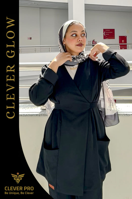 Clever Glow Long-Sleeve Medical Scrub ( Female Cut ) – Black