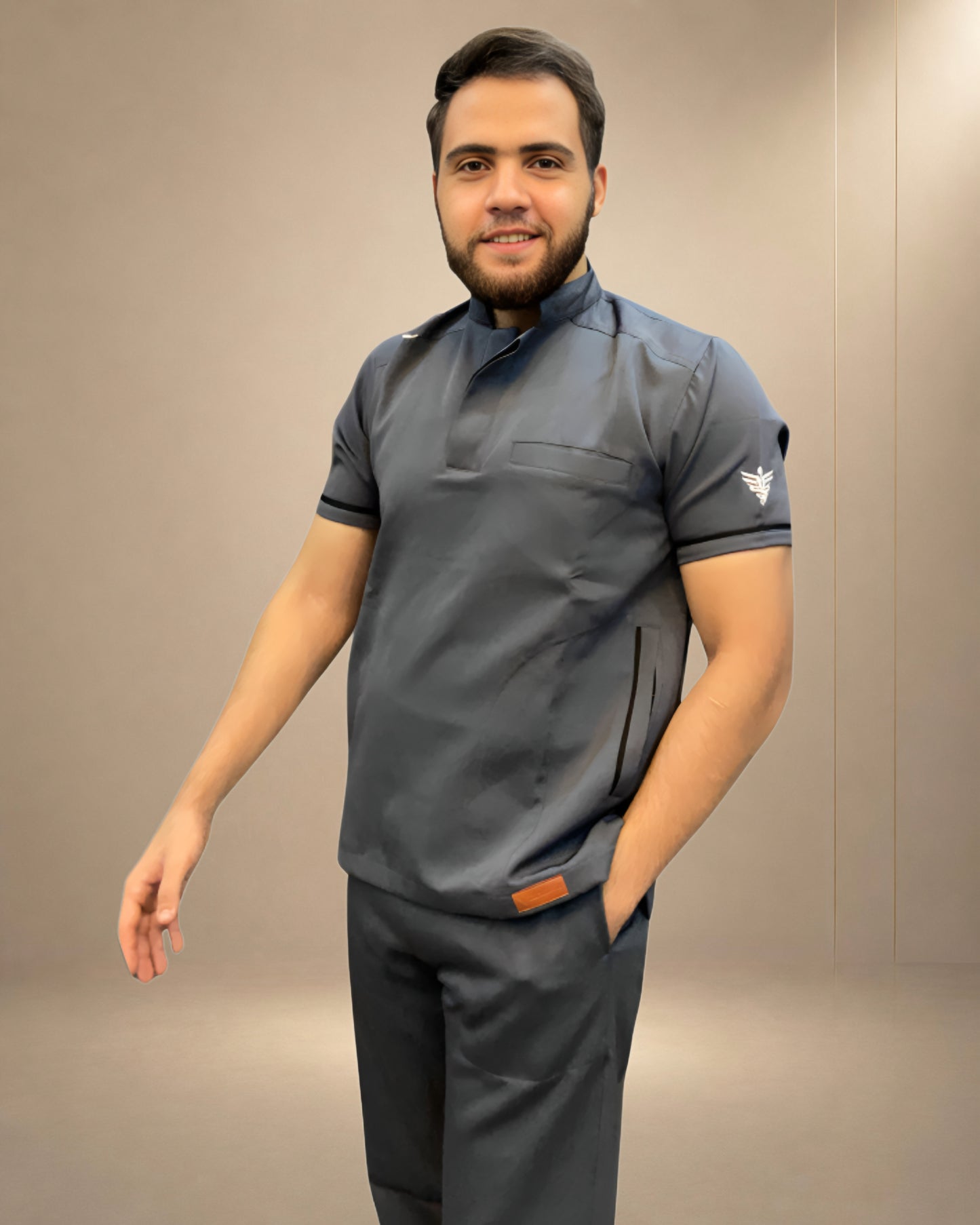 Unisex Clever Pro Short-Sleeve Medical Scrub (Half Collar) – Dark Gray