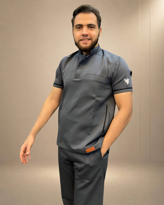 Unisex Clever Pro Short-Sleeve Medical Scrub (Half Collar) – Dark Gray
