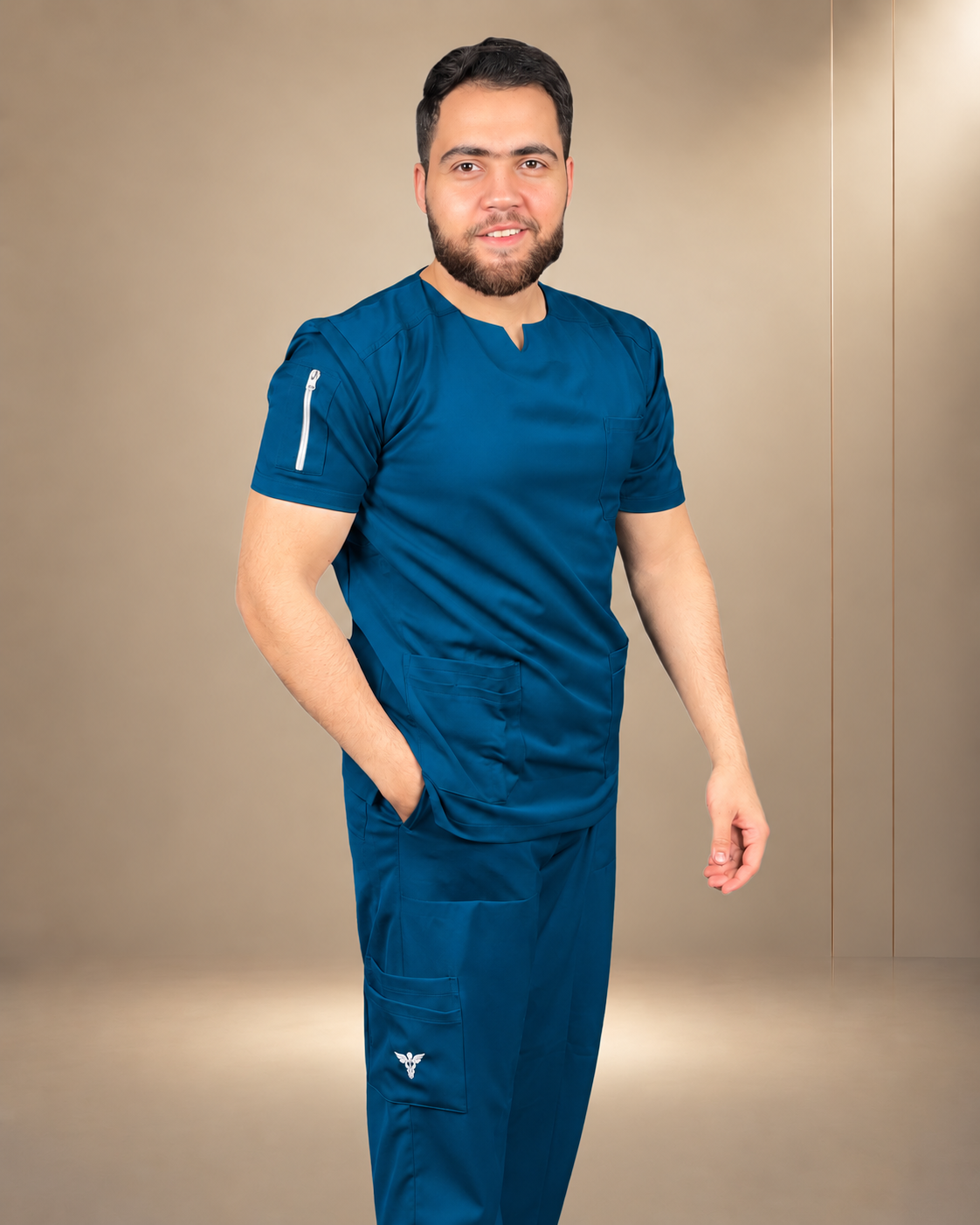 Unisex Clever Active Short-Sleeve Medical Scrub (Round - Cut) – Petrol Blue
