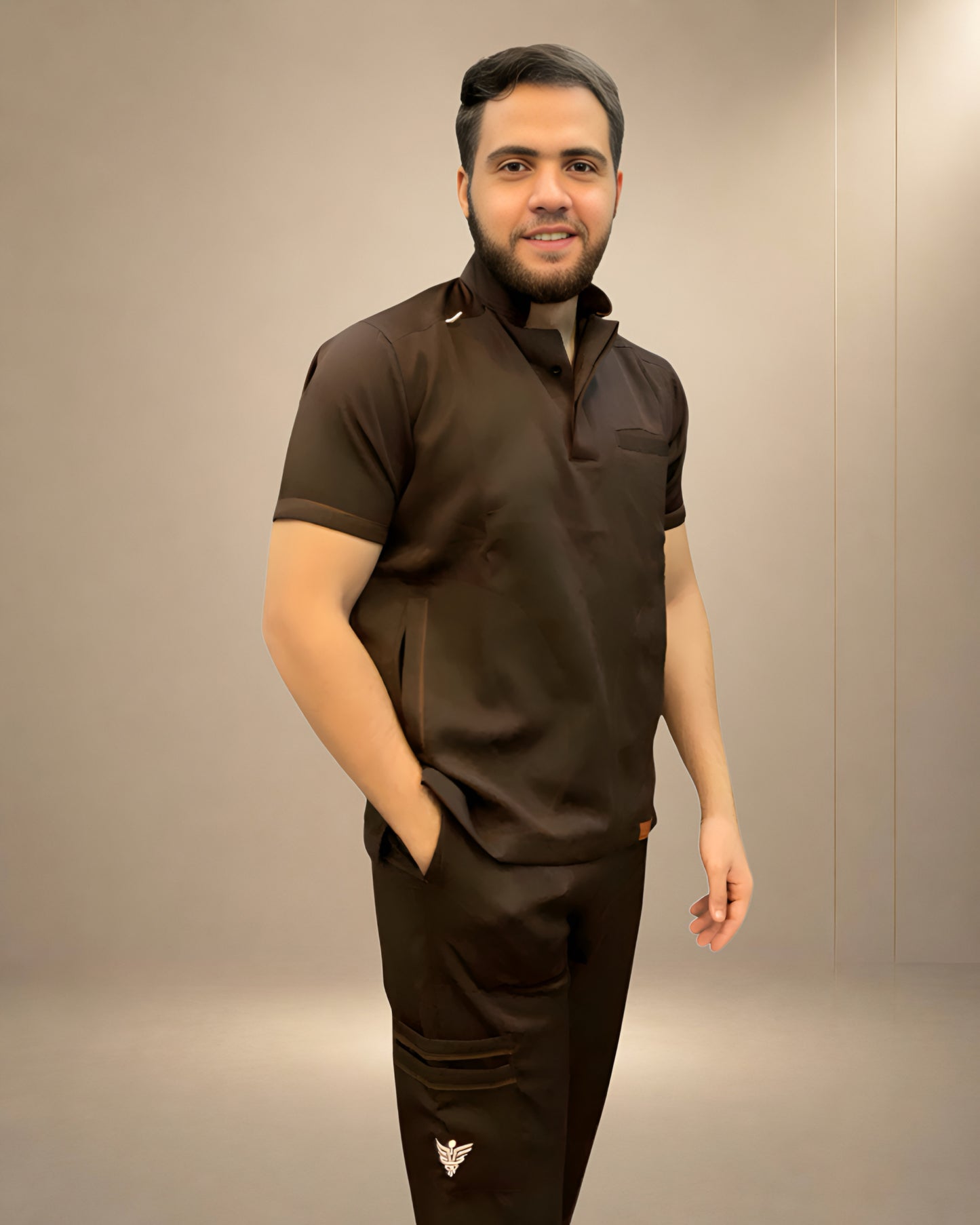 Unisex Clever Pro Short-Sleeve Medical Scrub (Half Collar) – Brown