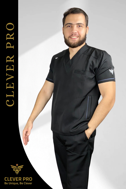 Unisex Clever Pro Short-Sleeve Medical Scrub (V-Cut) – Black