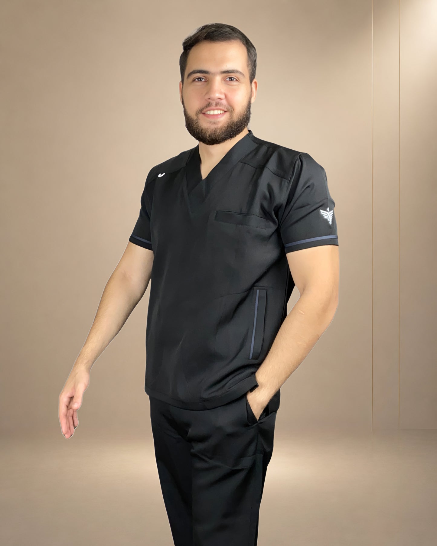 Unisex Clever Pro Short-Sleeve cMedical Scrub (V-Cut) – Black