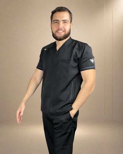 Unisex Clever Pro Short-Sleeve cMedical Scrub (V-Cut) – Black