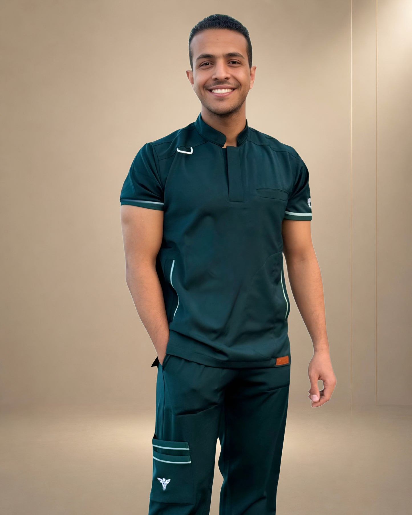 Unisex Clever Pro Short-Sleeve Medical Scrub (Half Collar) – Dark Teal