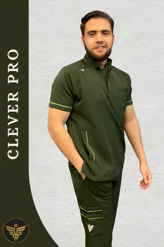 Unisex Clever Pro Short-Sleeve Medical Scrub (Half collar) – Military Olive