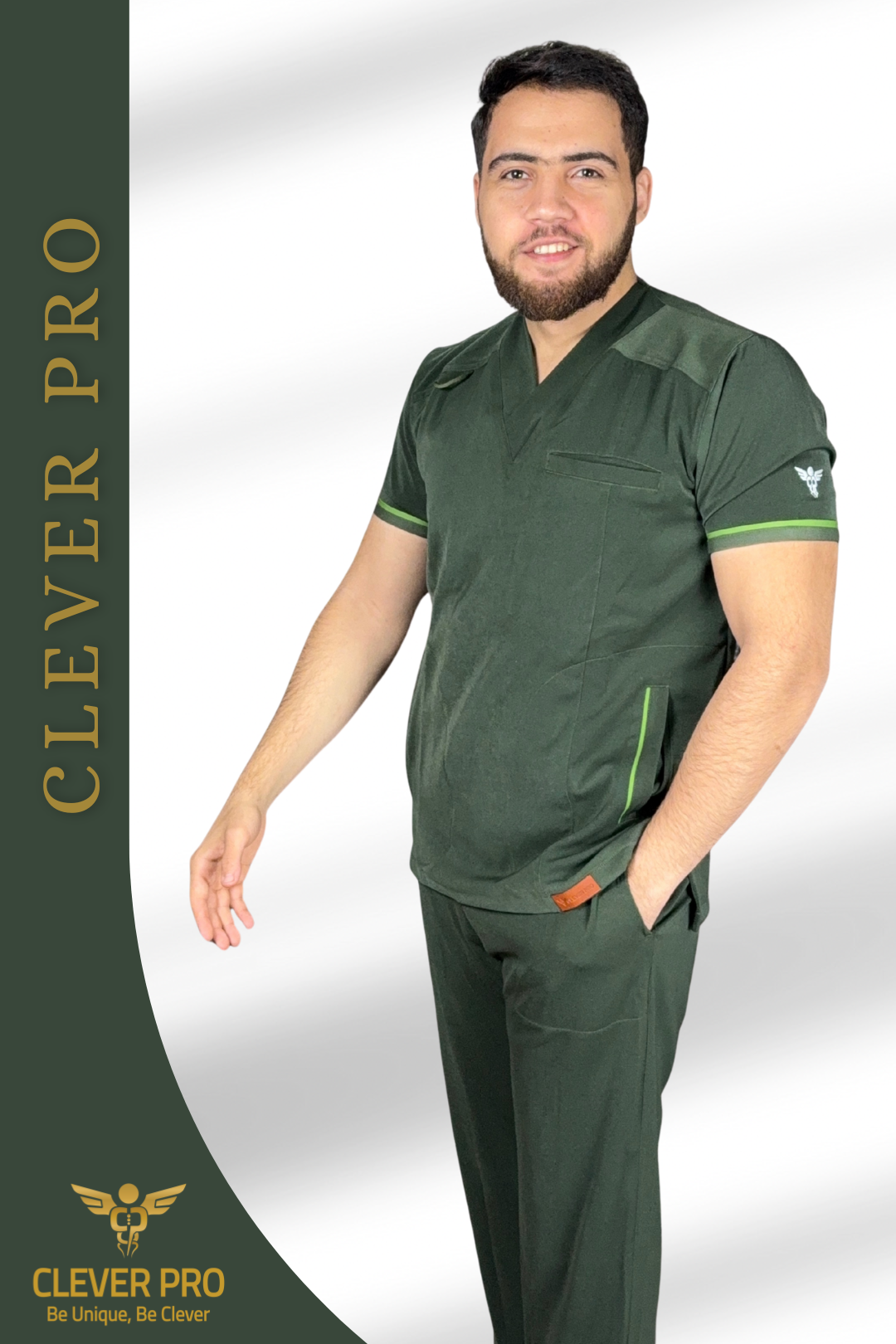 Unisex Clever Pro Short-Sleeve Medical Scrub (V Cut) – Military Olive