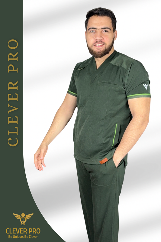 Unisex Clever Pro Short-Sleeve Medical Scrub (V Cut) – Military Olive