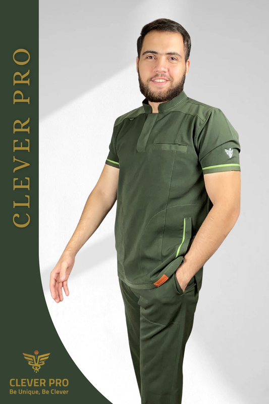 Unisex Clever Pro Short-Sleeve Medical Scrub (Half collar) – Military Olive