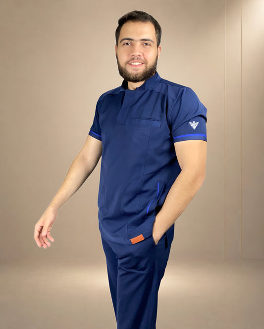 Unisex Clever Pro Short-Sleeve Medical Scrub (Half collar) – Dark blue