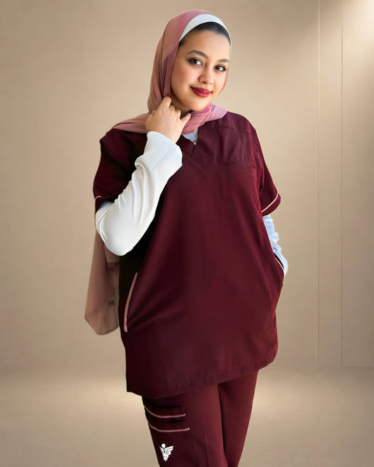 Unisex Clever Pro Short-Sleeve Medical Scrub (V-Cut) – Burgundy