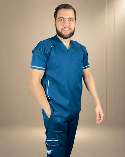 Unisex Clever Pro Short-Sleeve Medical Scrub (V Cut) – Petrol Blue