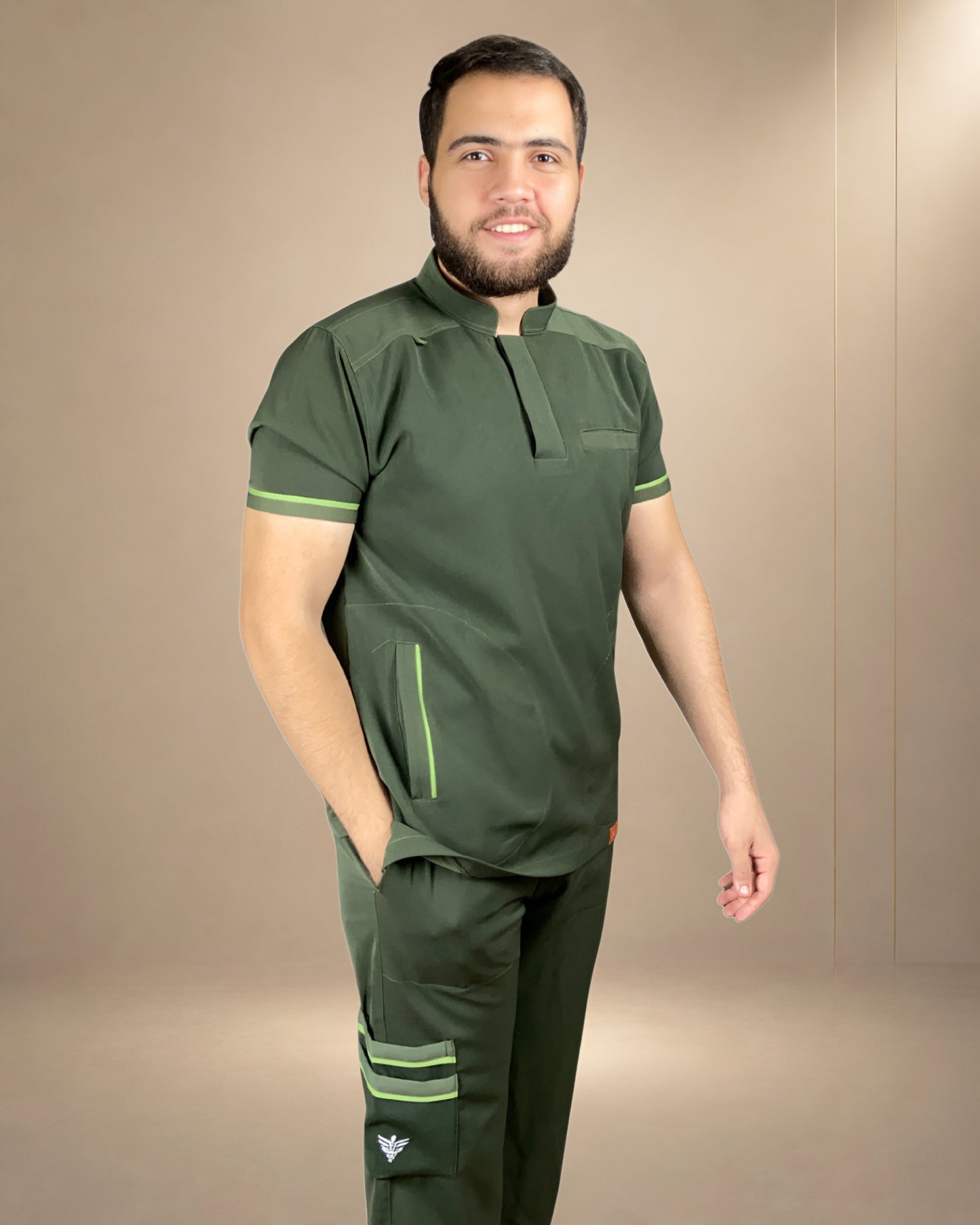 Unisex Clever Pro Short-Sleeve Medical Scrub (Half collar) – Military Olive