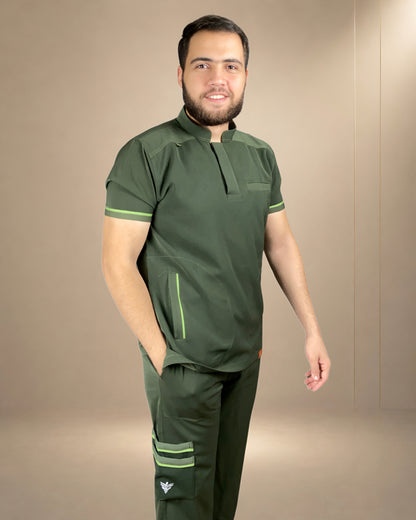 Unisex Clever Pro Short-Sleeve Medical Scrub (Half collar) – Military Olive