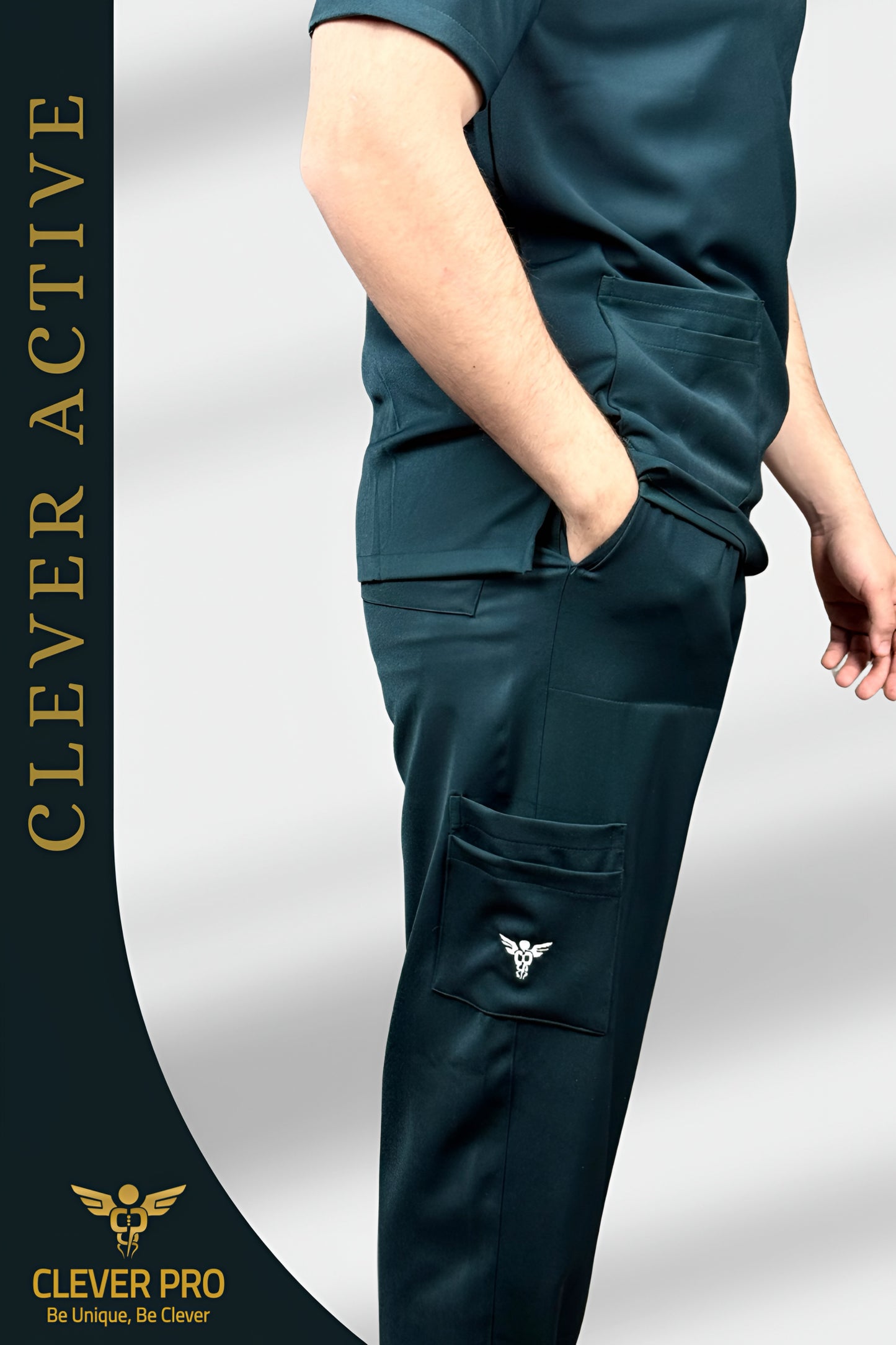 Unisex Clever Active Short-Sleeve Medical Scrub (Round - Cut) – Dark Teal