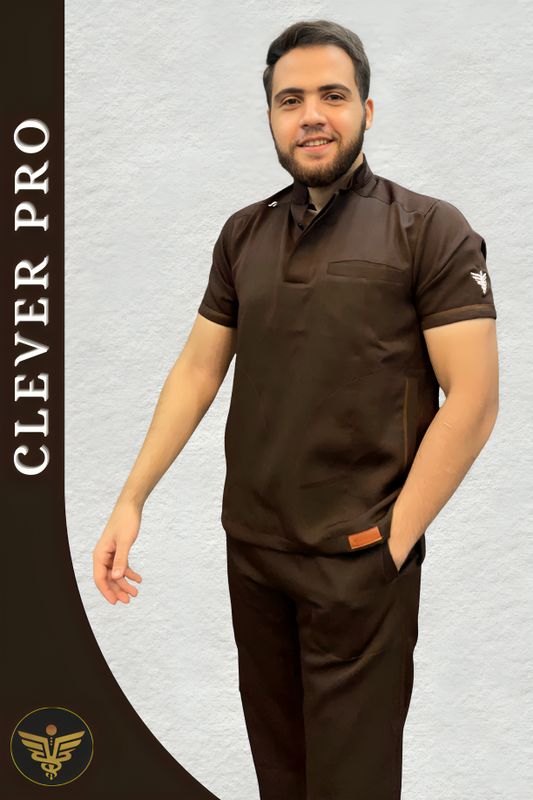 Unisex Clever Pro Short-Sleeve Medical Scrub (Half Collar) – Brown