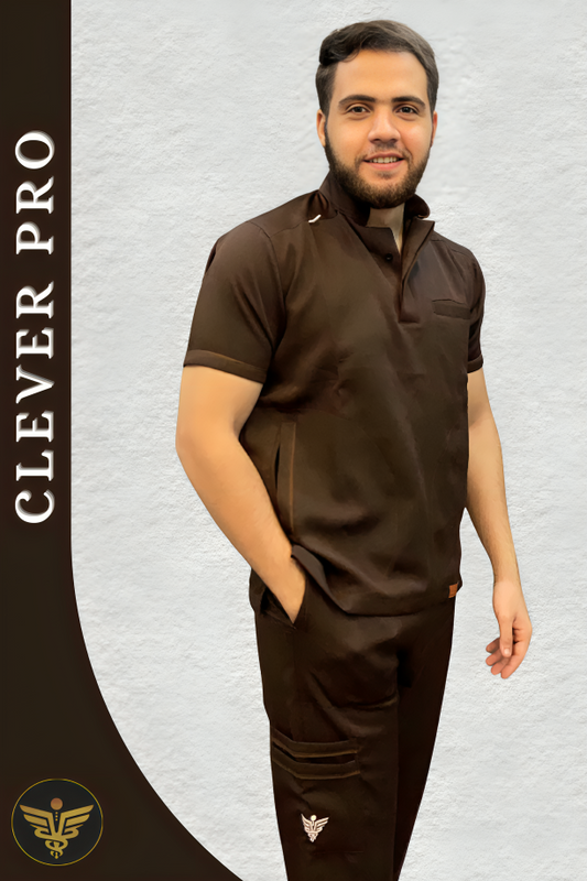 Unisex Clever Pro Short-Sleeve Medical Scrub (Half Collar) – Brown