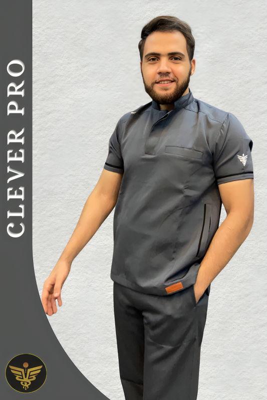 Unisex Clever Pro Short-Sleeve Medical Scrub (Half collar) – Dark gray
