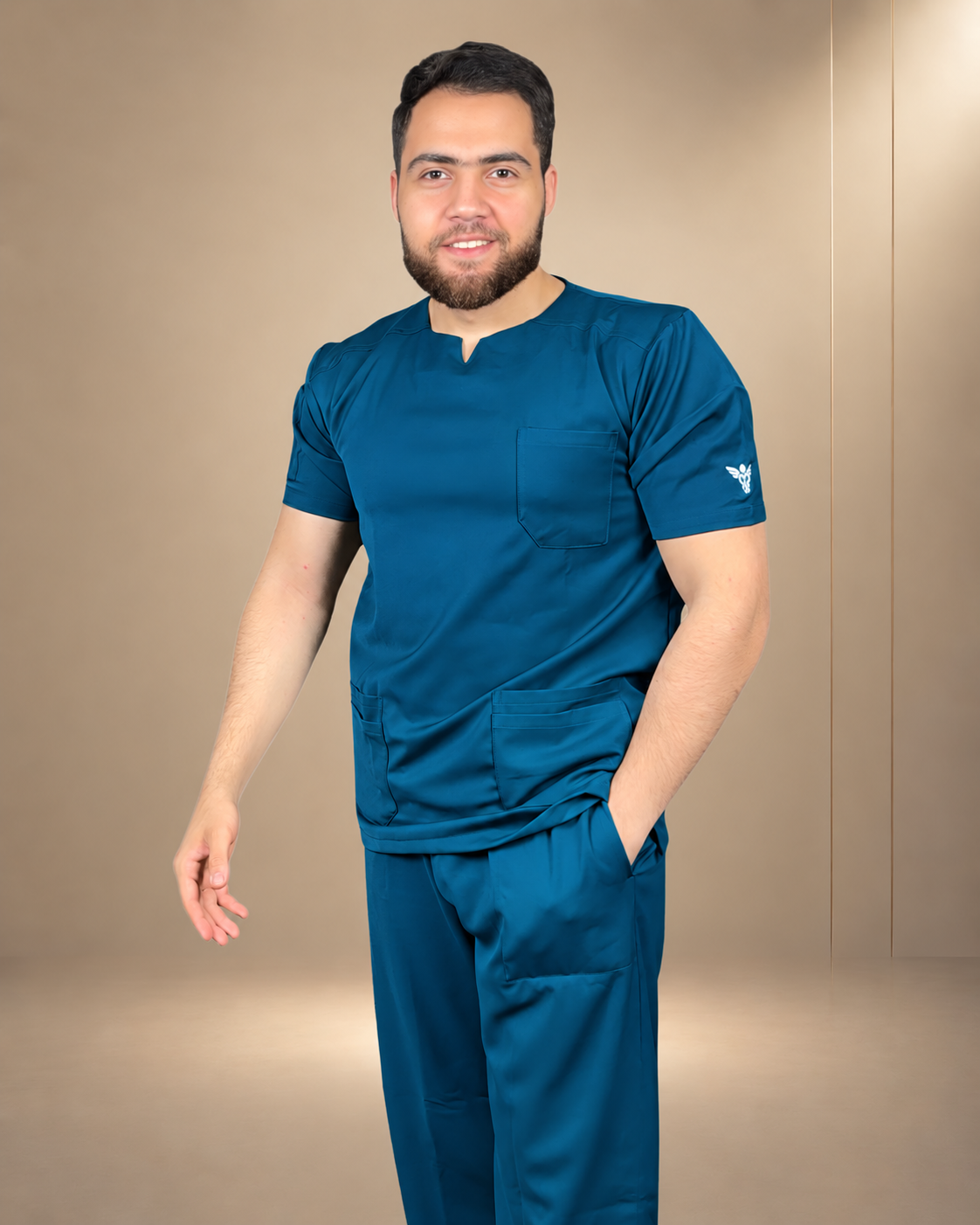 Unisex Clever Active Short-Sleeve Medical Scrub (Round - Cut) – Petrol Blue