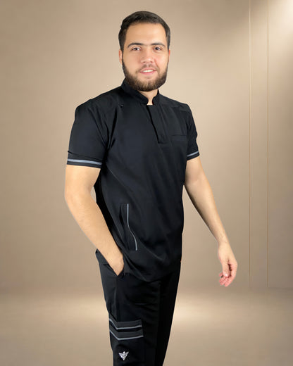 Unisex Clever Pro Short-Sleeve Medical Scrub (Half collar) – Black