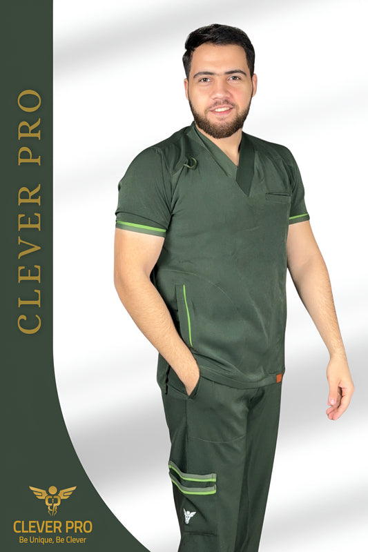 Unisex Clever Pro Short-Sleeve Medical Scrub (V Cut) – Military Olive