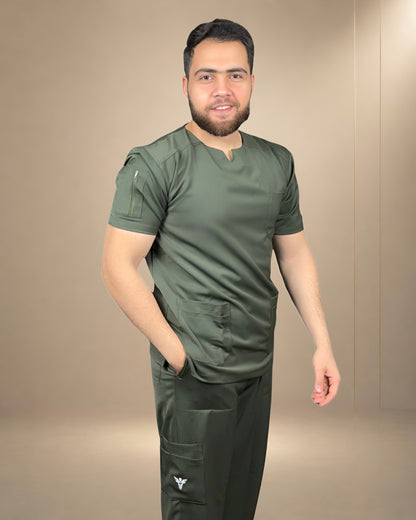 Unisex Clever Active Short-Sleeve Medical Scrub (Round - Cut) – Olive Green