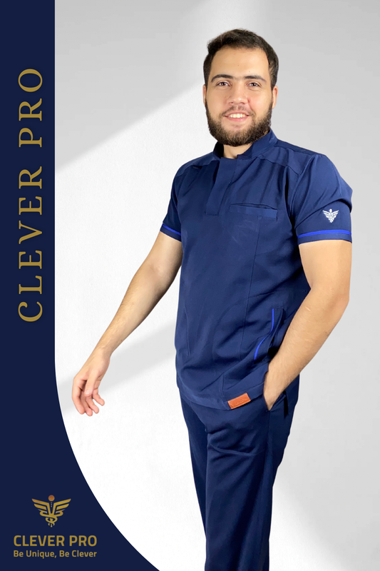 Unisex Clever Pro Short-Sleeve Medical Scrub (Half collar) – Dark blue