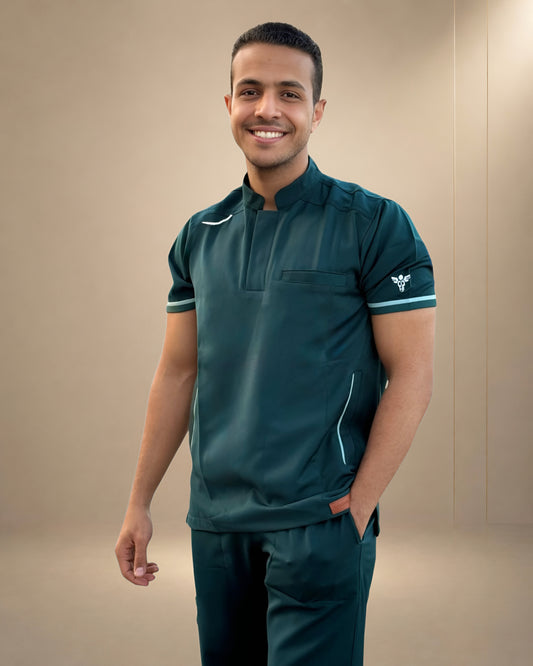 Unisex Clever Pro Short-Sleeve Medical Scrub (Half Collar) – Dark Teal