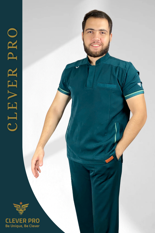 Unisex Clever Pro Short-Sleeve Medical Scrub (Half Collar) – Dark Teal