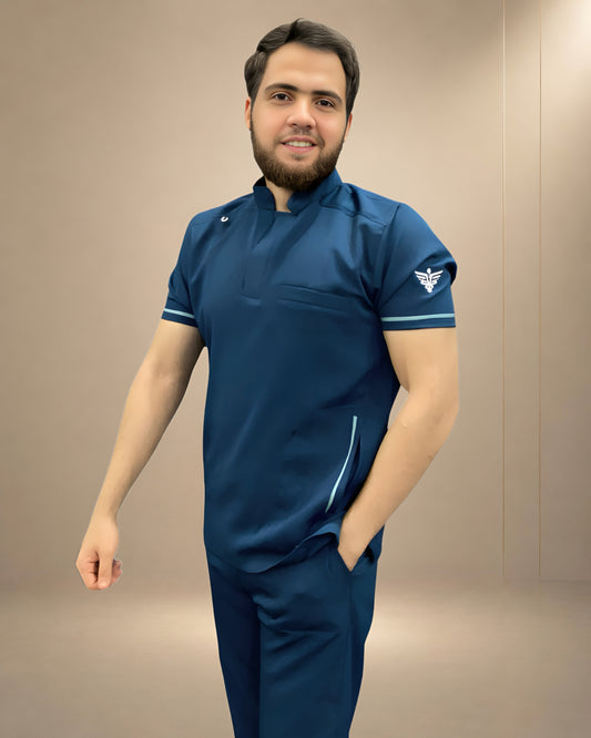 Unisex Clever Pro Short-Sleeve Medical Scrub (Half collar) – Petrol Blue