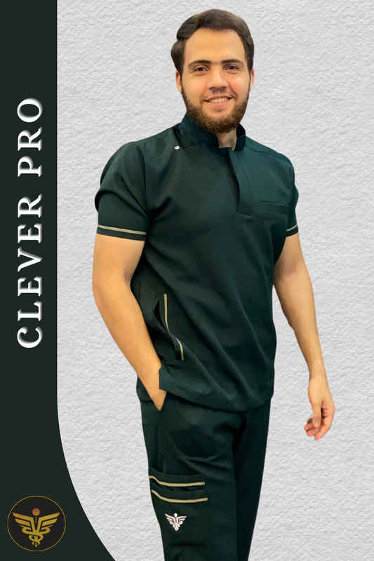 Unisex Clever Pro Short-Sleeve Medical Scrub (Half collar) – Emerald Green