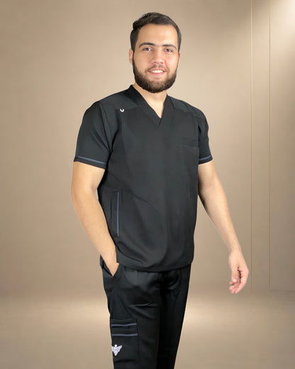 Unisex Clever Pro Short-Sleeve cMedical Scrub (V-Cut) – Black