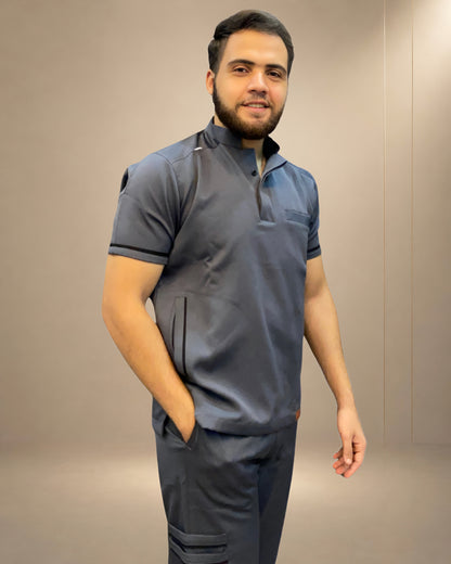 Unisex Clever Pro Short-Sleeve Medical Scrub (Half Collar) – Dark Gray