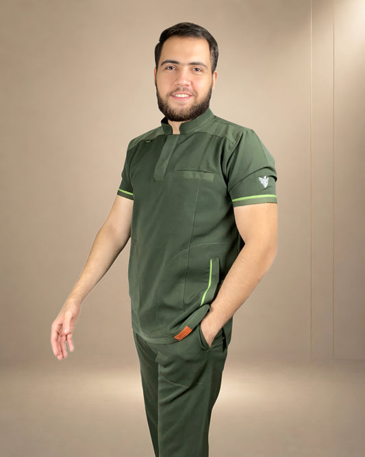 Unisex Clever Pro Short-Sleeve Medical Scrub (Half collar) – Military Olive