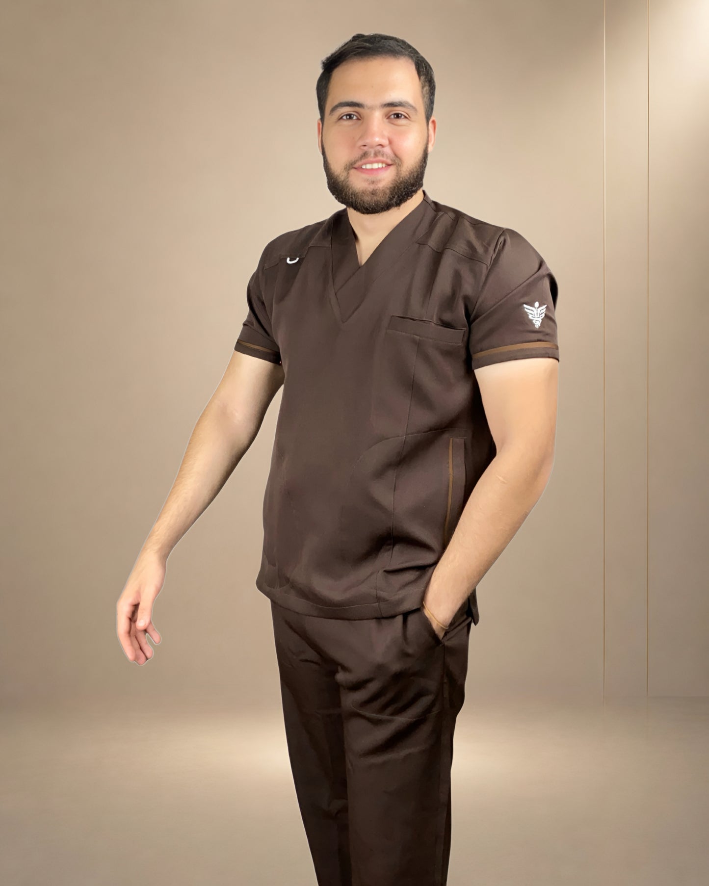 Unisex Clever Pro Short-Sleeve Medical Scrub (V-Cut) – Brown