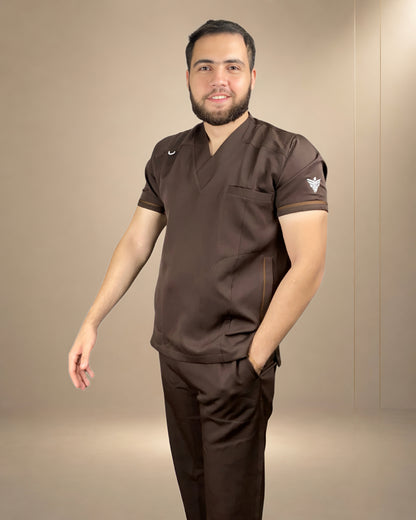 Unisex Clever Pro Short-Sleeve Medical Scrub (V-Cut) – Brown